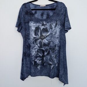 Y2K Fairy Grunge Floral Flowy Scoop Neck Short Sleeve Shirt Sz L db